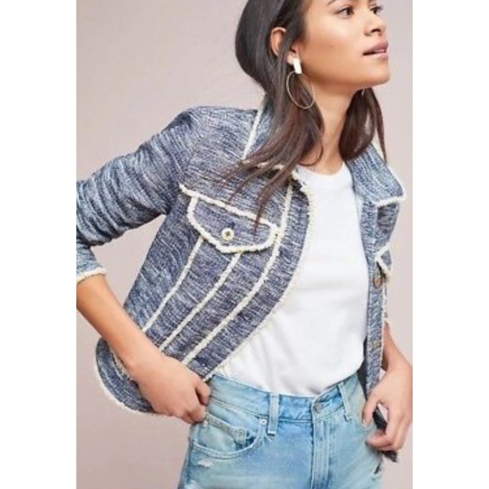 Anthropologie Blue Fringe Jacket